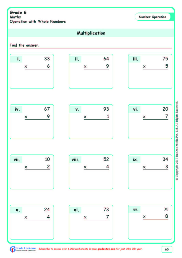 Grade 6 Multiplication Worksheets Www Grade1to6 | Multiplication Worksheets