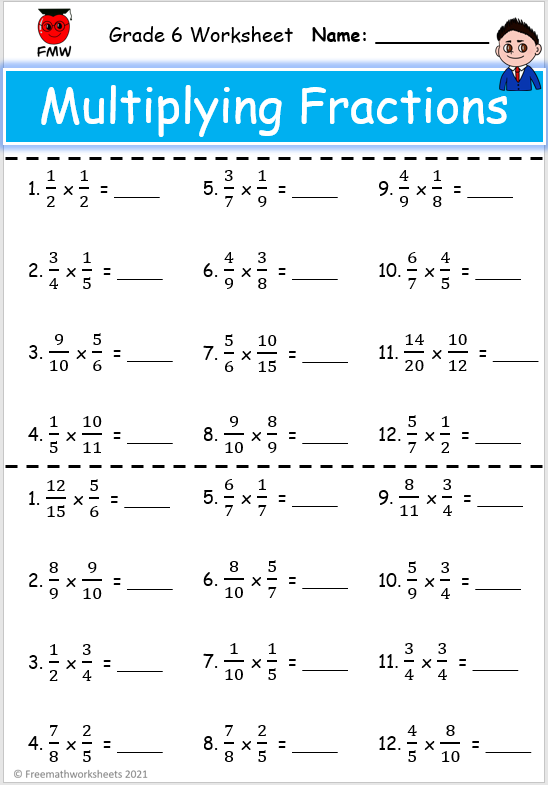 Multiplication Of Fractions Worksheet Grade 6
