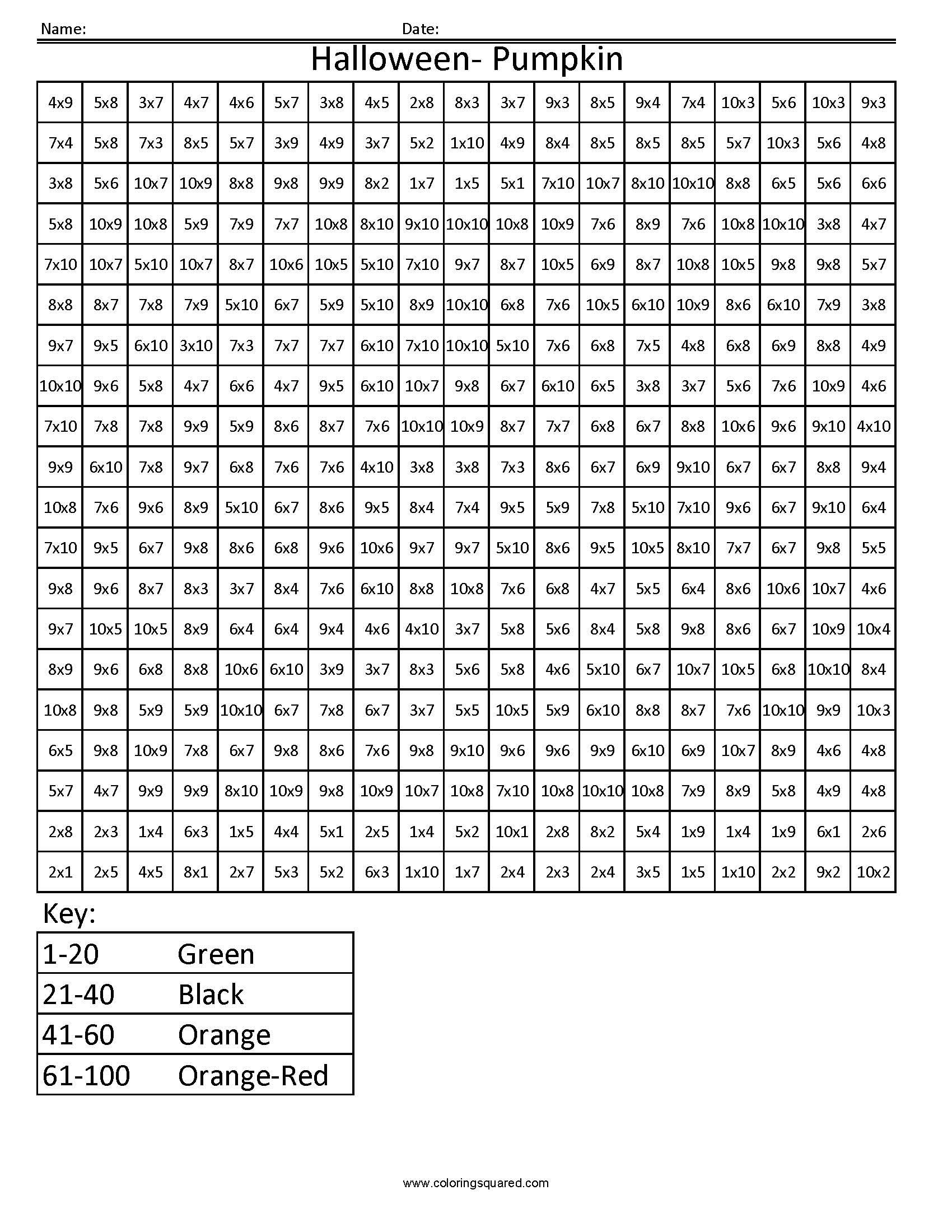 Halloween Math Multiplication Coloring Worksheets For 4th Grade 