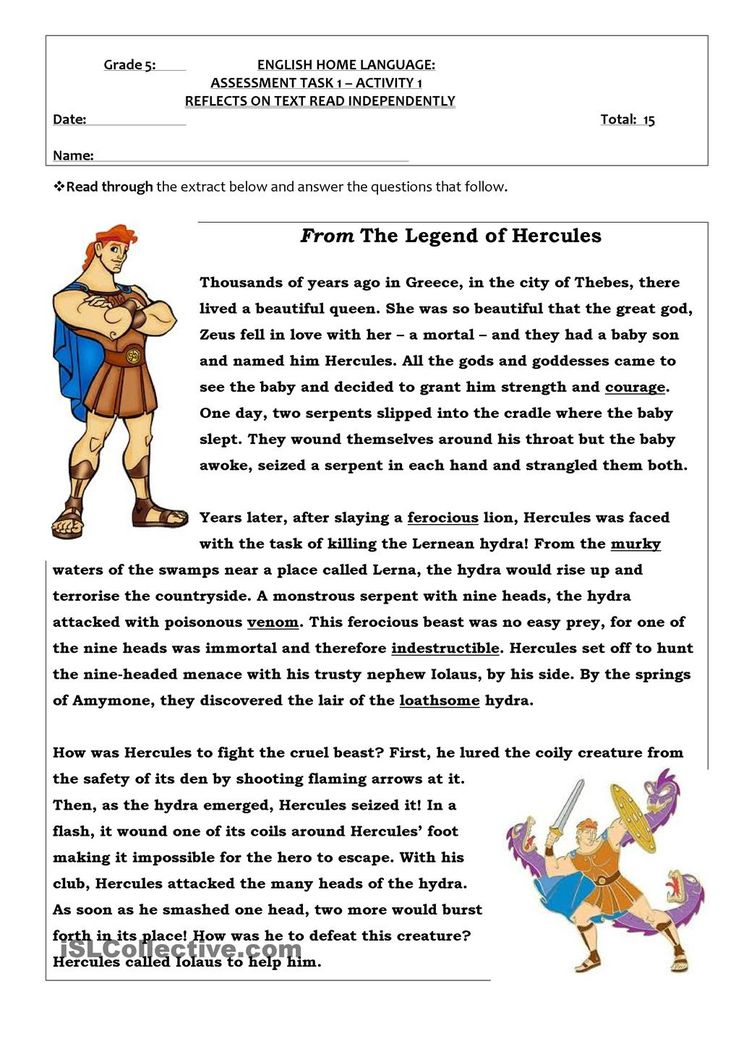 HERCULES English Reading Reading Comprehension Activities Reading 