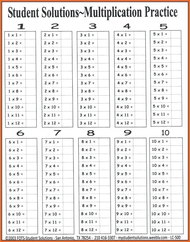 Multiplication Tables 1-6 Worksheets