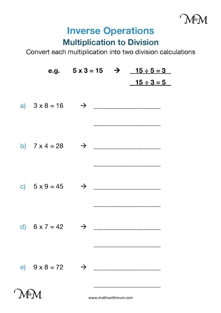 Inverse Operations Multiplication To Division Maths With Mum