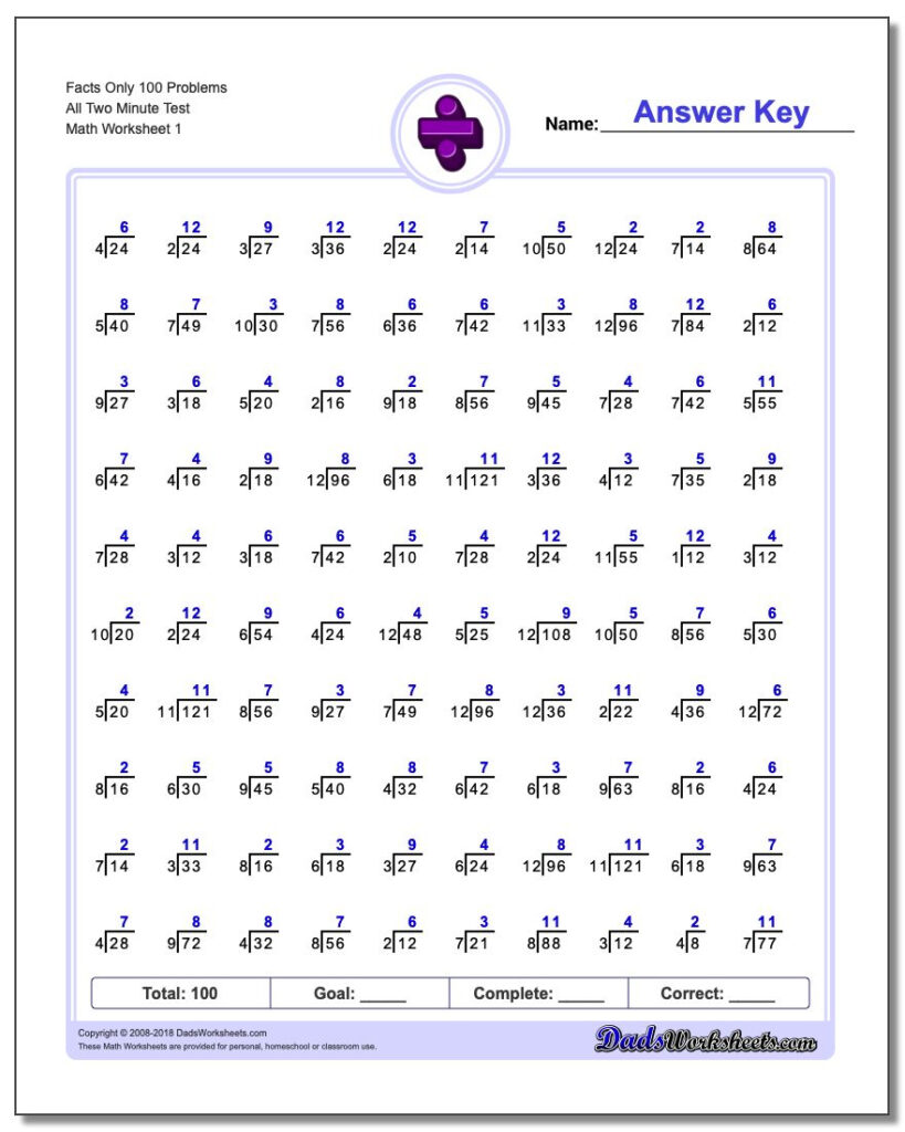 100 Multiplication Timed Test Worksheet | Multiplication Worksheets