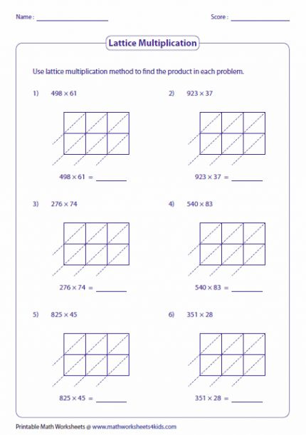 Lattice Multiplication Worksheets 4th Grade Lattice Multiplication 