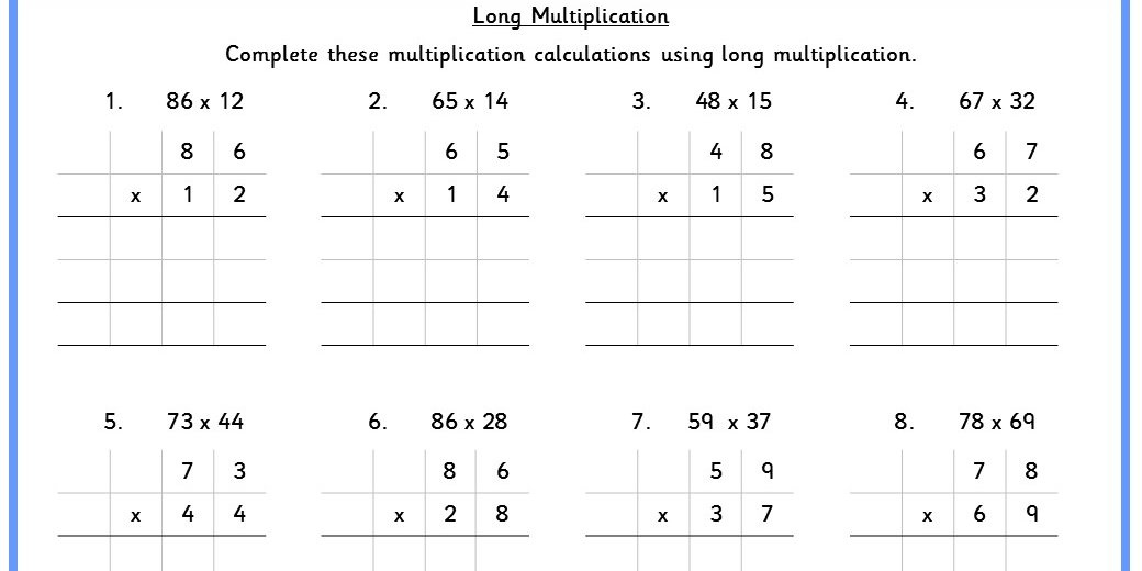 Long Multiplication Worksheet Multiplication Worksheets