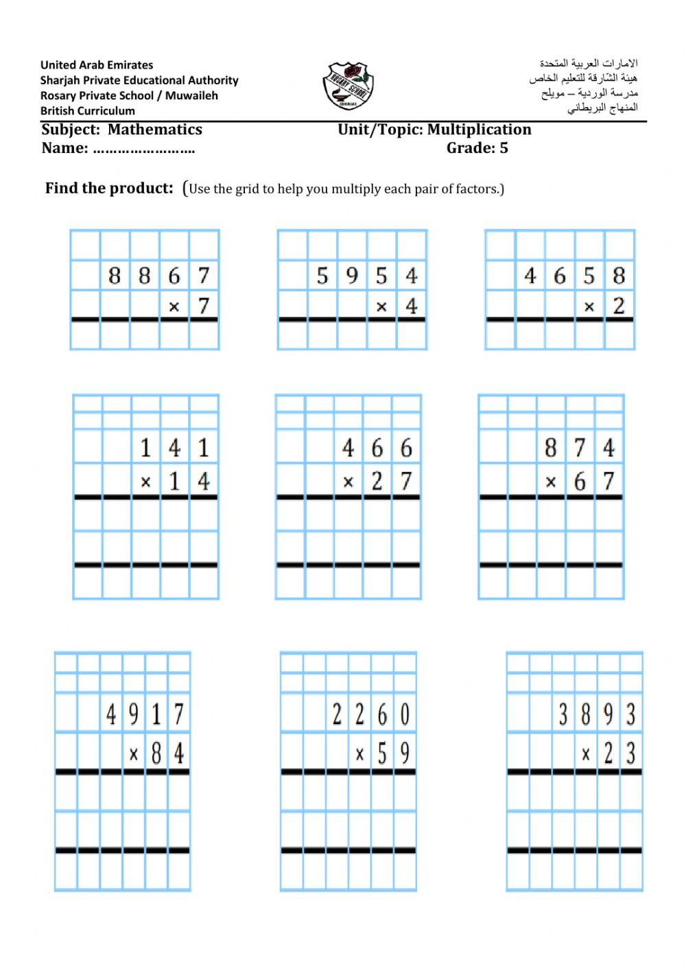 Long Multiplication Practice Interactive Worksheet