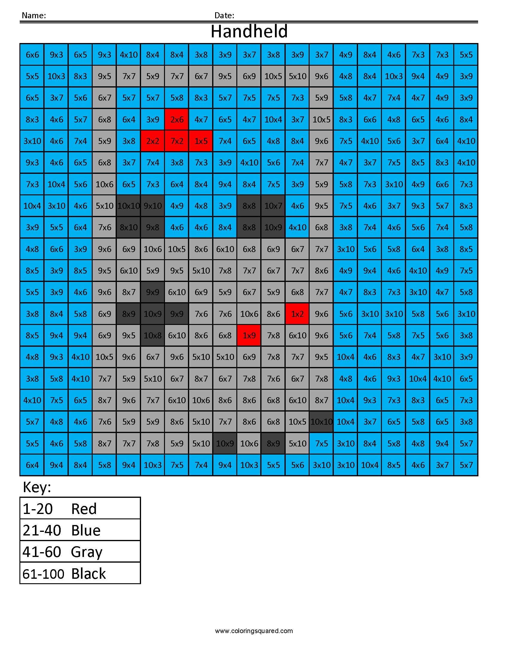 Math Coloring Page Coloring Squared Multiplication Hard Coloring Squared