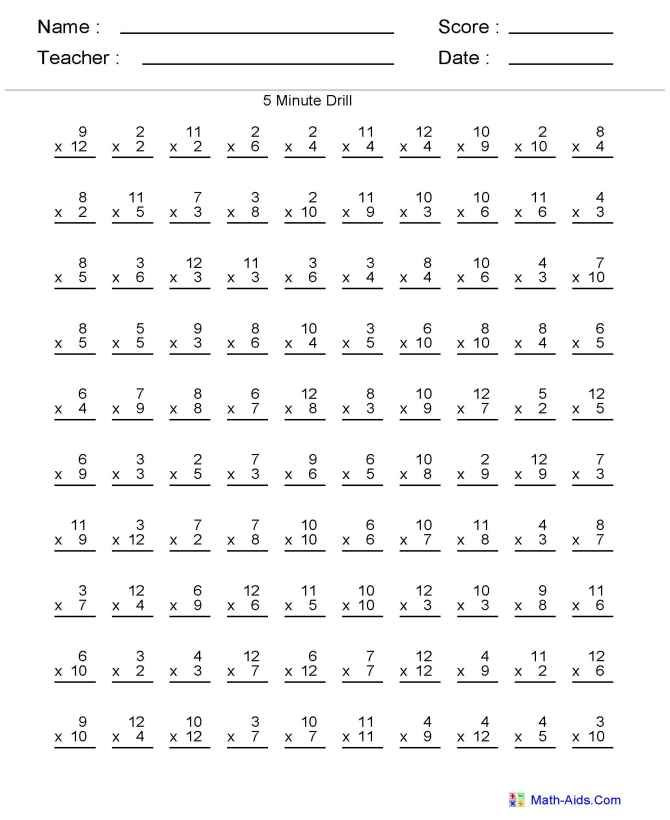 Free Printable Timed Multiplication Drills