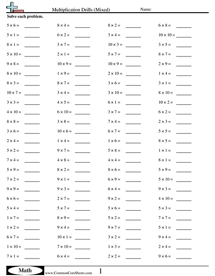 Math Drills Worksheets Multiplication Drills Mixed Worksheet 