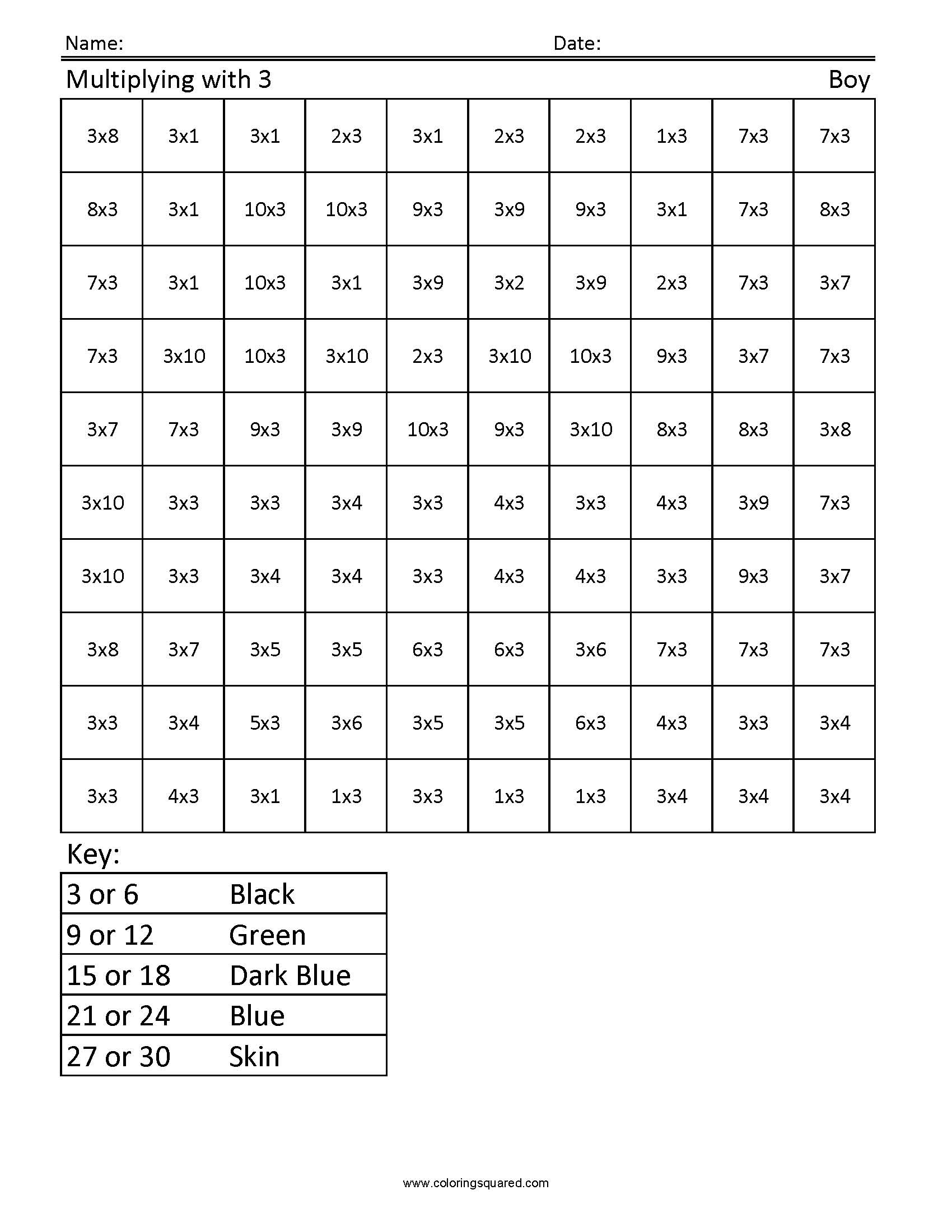 Math Facts Coloring Squared