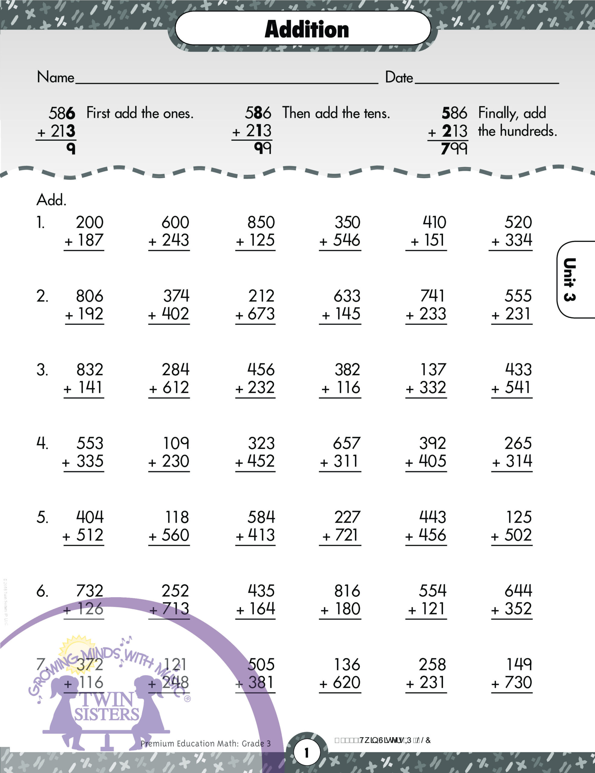 Math Grade 3 3 Digit Addition And Subtraction And Multiplication Facts 