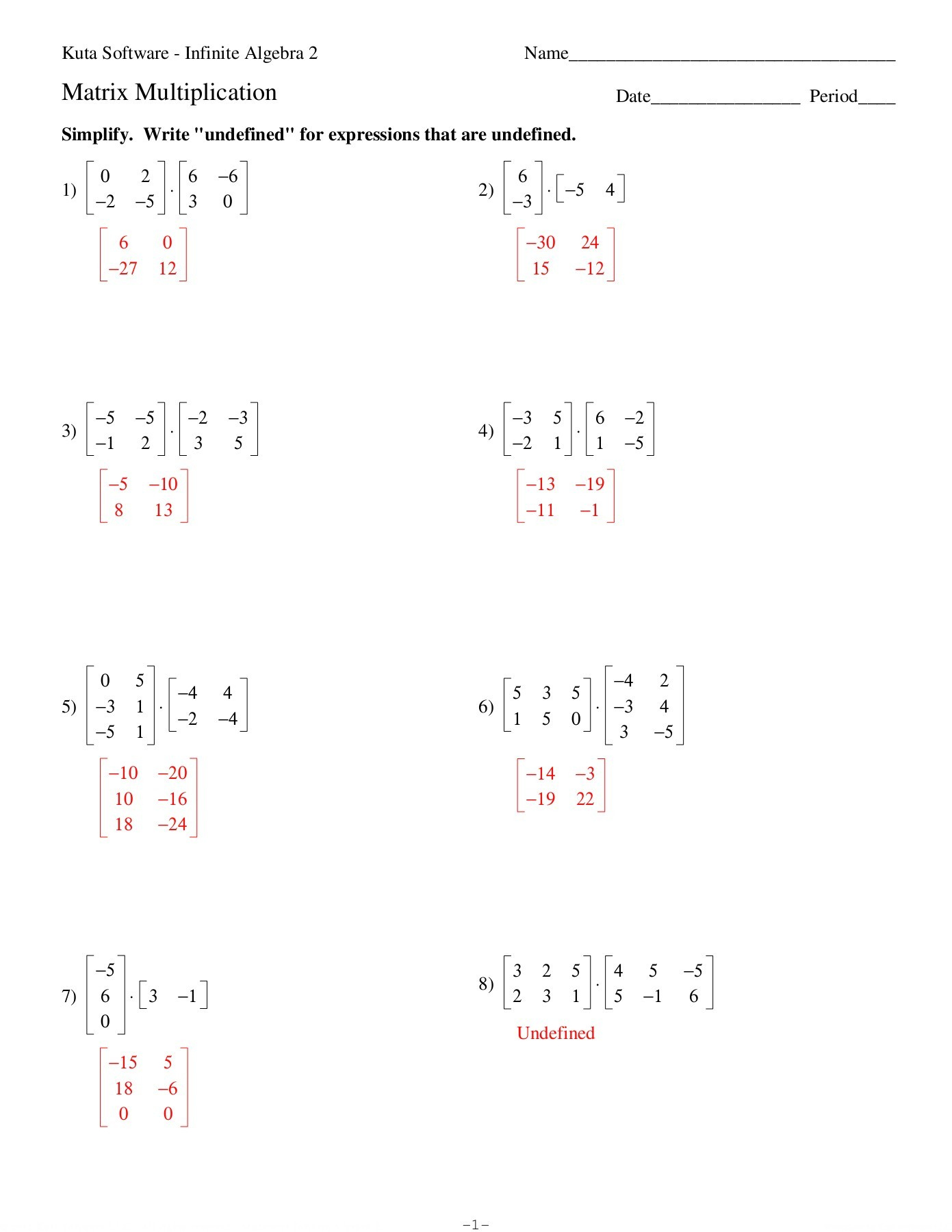 Matrix Multiplication Worksheet Times Tables Worksheets