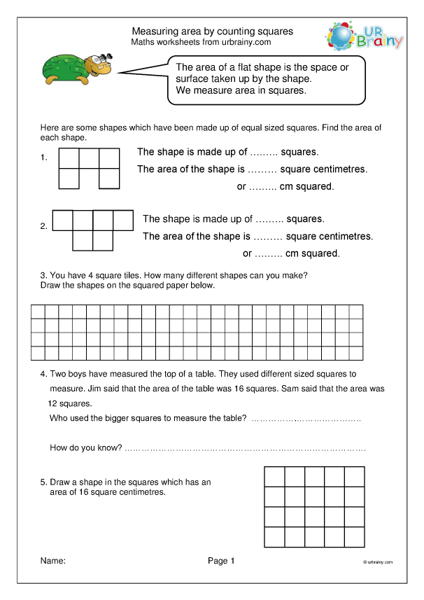 Measuring Area By Counting Squares 1 Measuring And Time Worksheets 