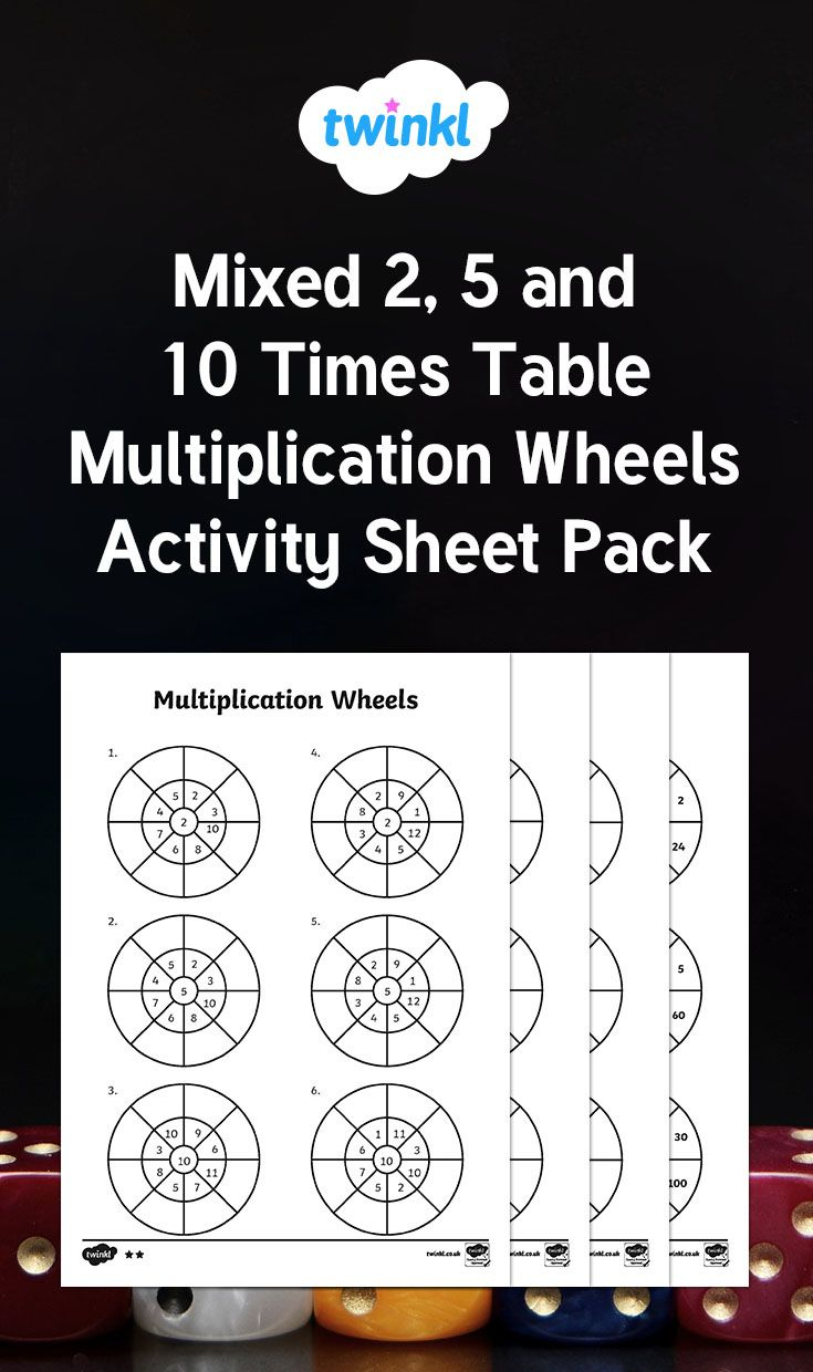 Mixed 2 5 And 10 Times Table Multiplication Wheels Worksheet Pack 