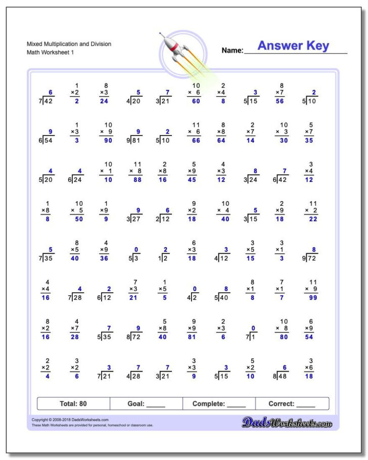 Math Worksheets Multiplication And Division