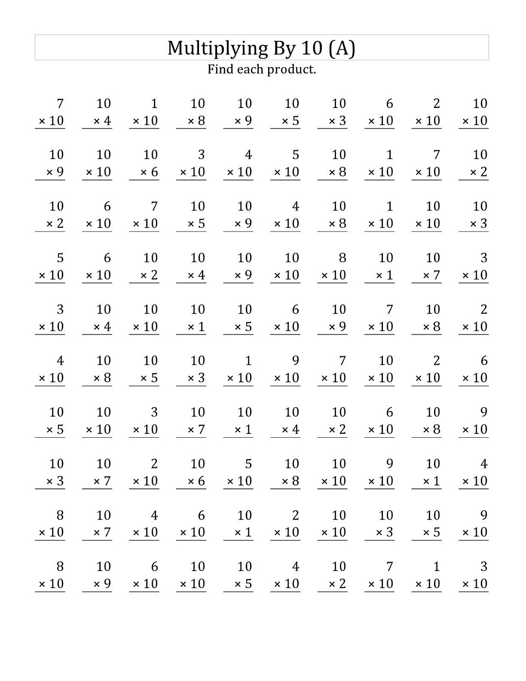 Multiples Of 10 Worksheets Activity Shelter