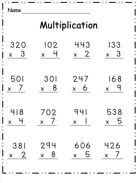 3 Digit By 1 Digit Multiplication Worksheets