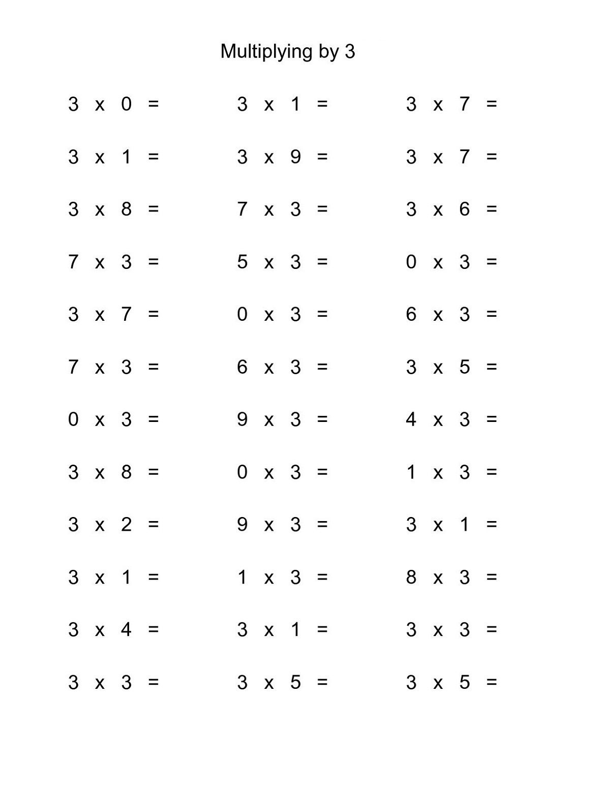 Multiplication 3s Worksheet Times Tables Worksheets