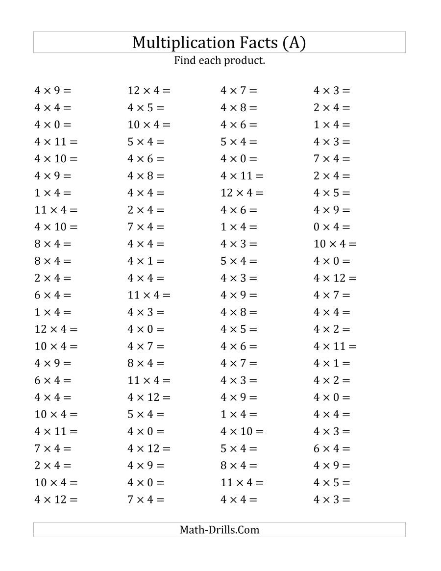 Multiplication 4S Worksheet Times Tables Worksheets