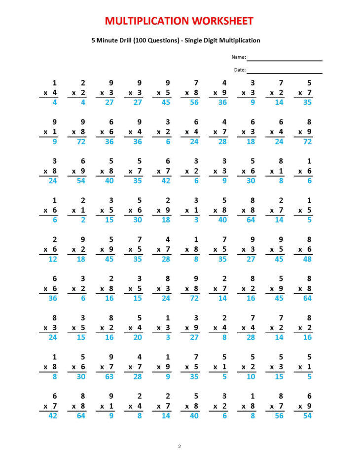 2 Digits Multiplication Worksheet Math Drill
