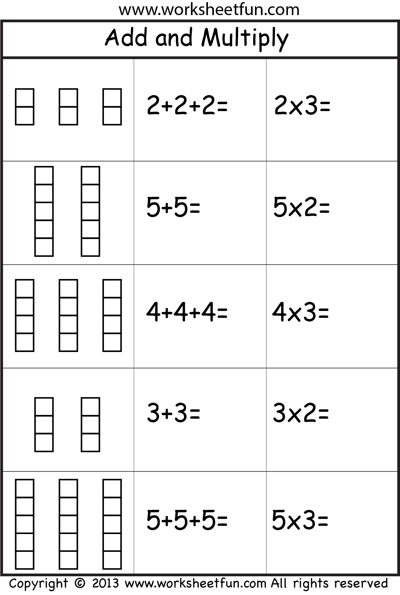 Multiplication Add And Multiply Repeated Addition Two Worksheets 
