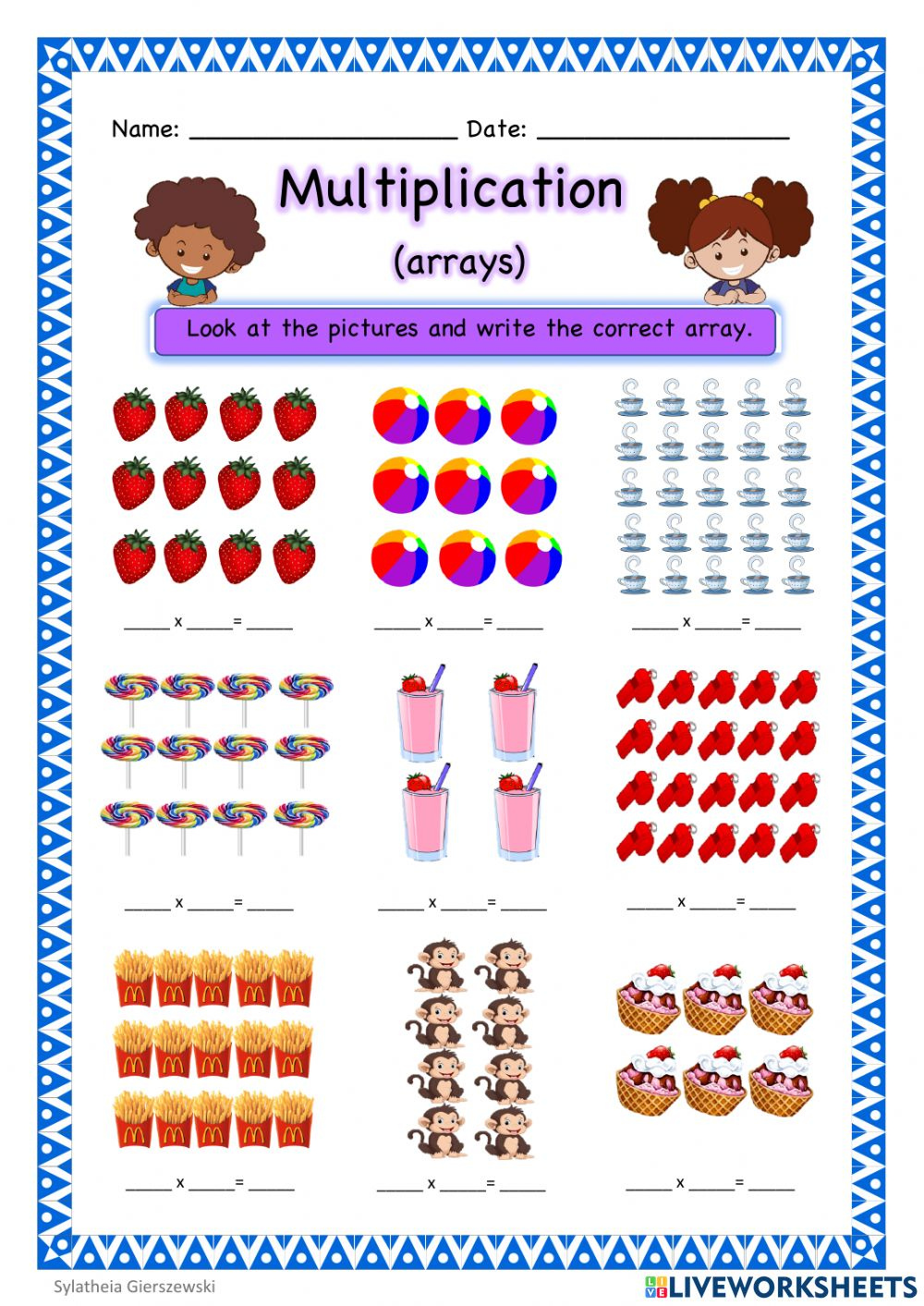 Multiplication arrays Worksheet