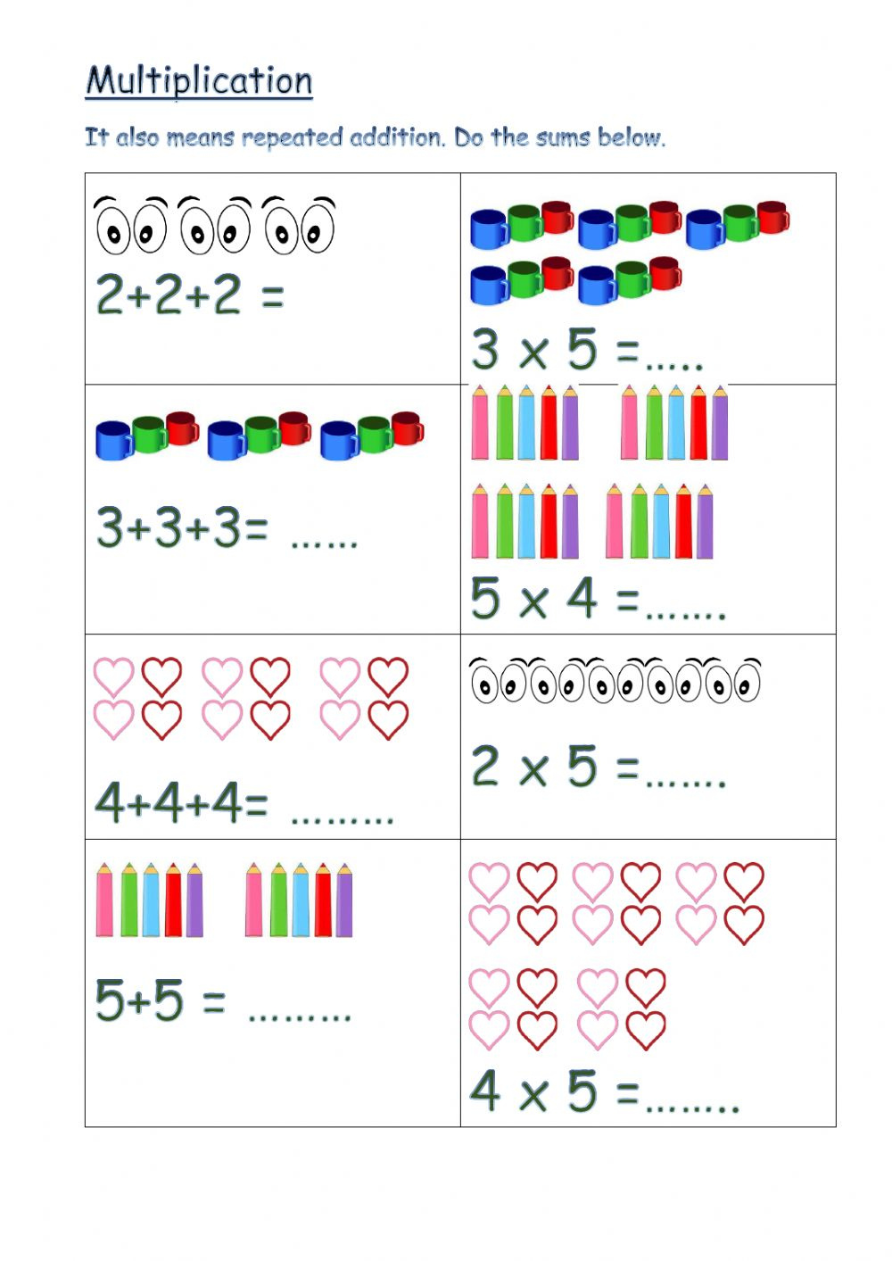 Multiplication As Repeated Addition Worksheet Pdf Times Tables Worksheets