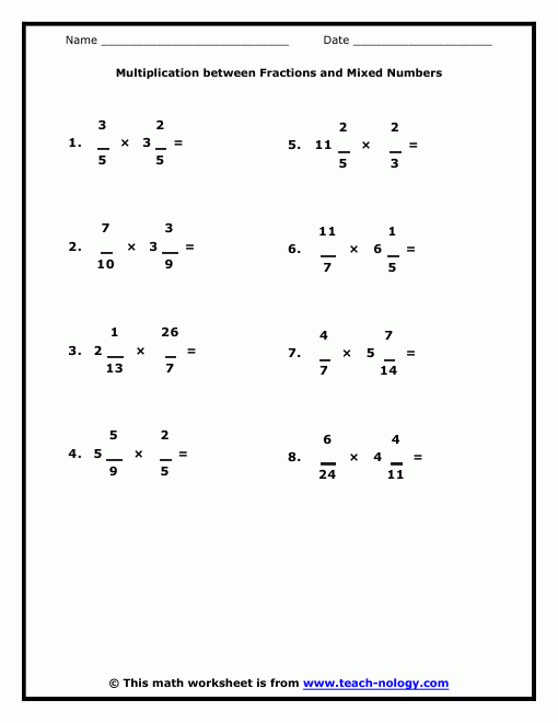 Multiplication Between Fractions And Mixed Numbers Fractions 