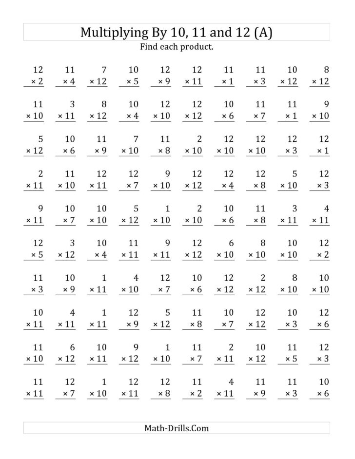 12 Multiplication Table Multiplication Worksheets
