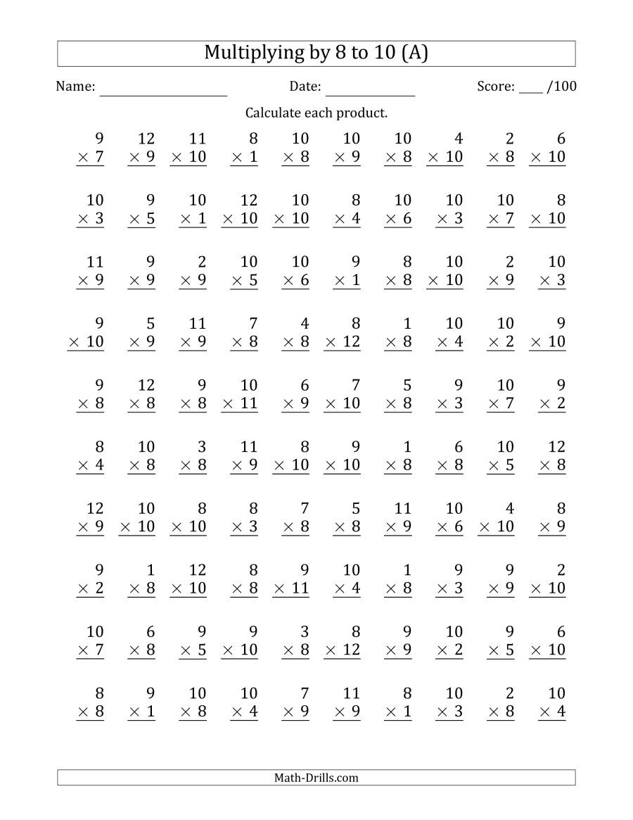 Multiplication By 8 Worksheets Times Tables Worksheets