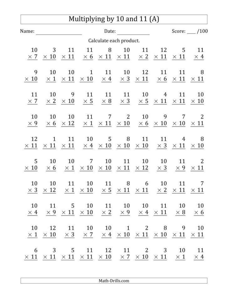 1 Minute Drill Multiplication Math Worksheets