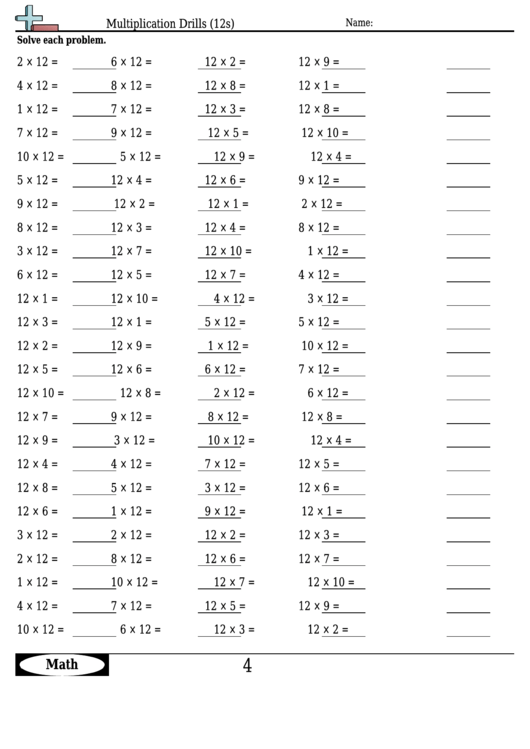 Multiplication Drills 12s