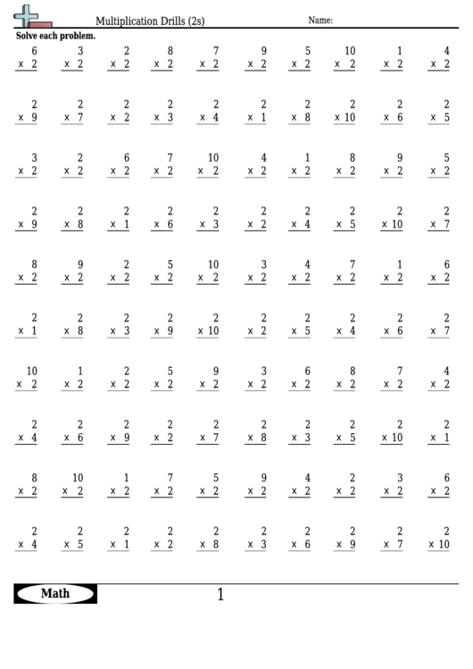 Multiplication Drills 2s Multiplication Worksheet With Answers 