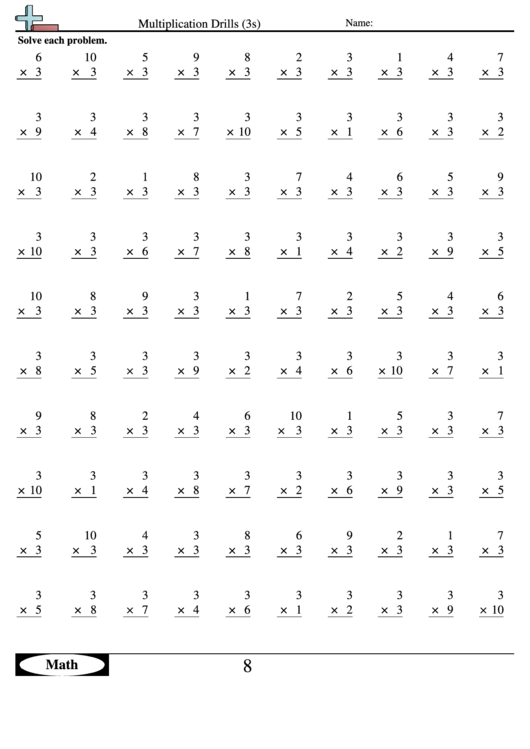 Multiplication Drills 3s Multiplication Worksheet With Answers 