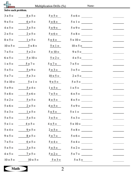 Multiplication Drills 5s Multiplication Worksheet With Answers 