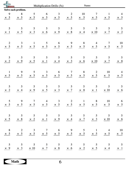 Multiplication Drills 5s Multiplication Worksheet With Answers 