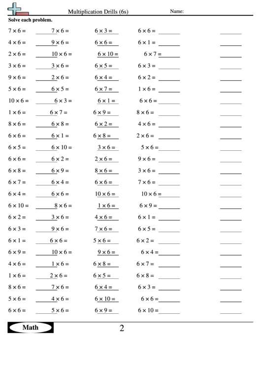 Multiplication Drills 6s Multiplication Worksheet With Answers 