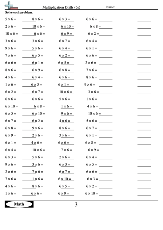Multiplication Drills 6s Multiplication Worksheet With Answers 