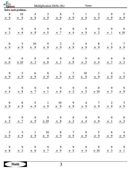 Multiplication Drills 9s Multiplication Worksheet With Answers 