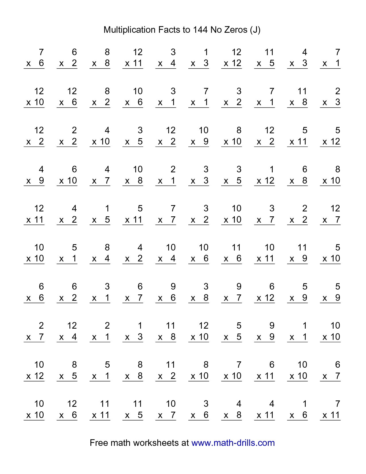 Multiplication Facts 1 12 Printable Times Tables Worksheets