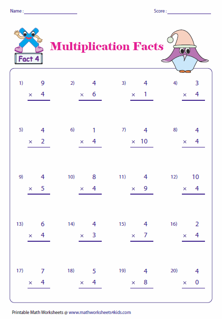 Multiplication Facts Worksheets