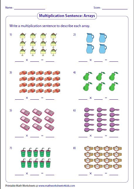 Multiplication Models Worksheets Array Worksheets Multiplication 