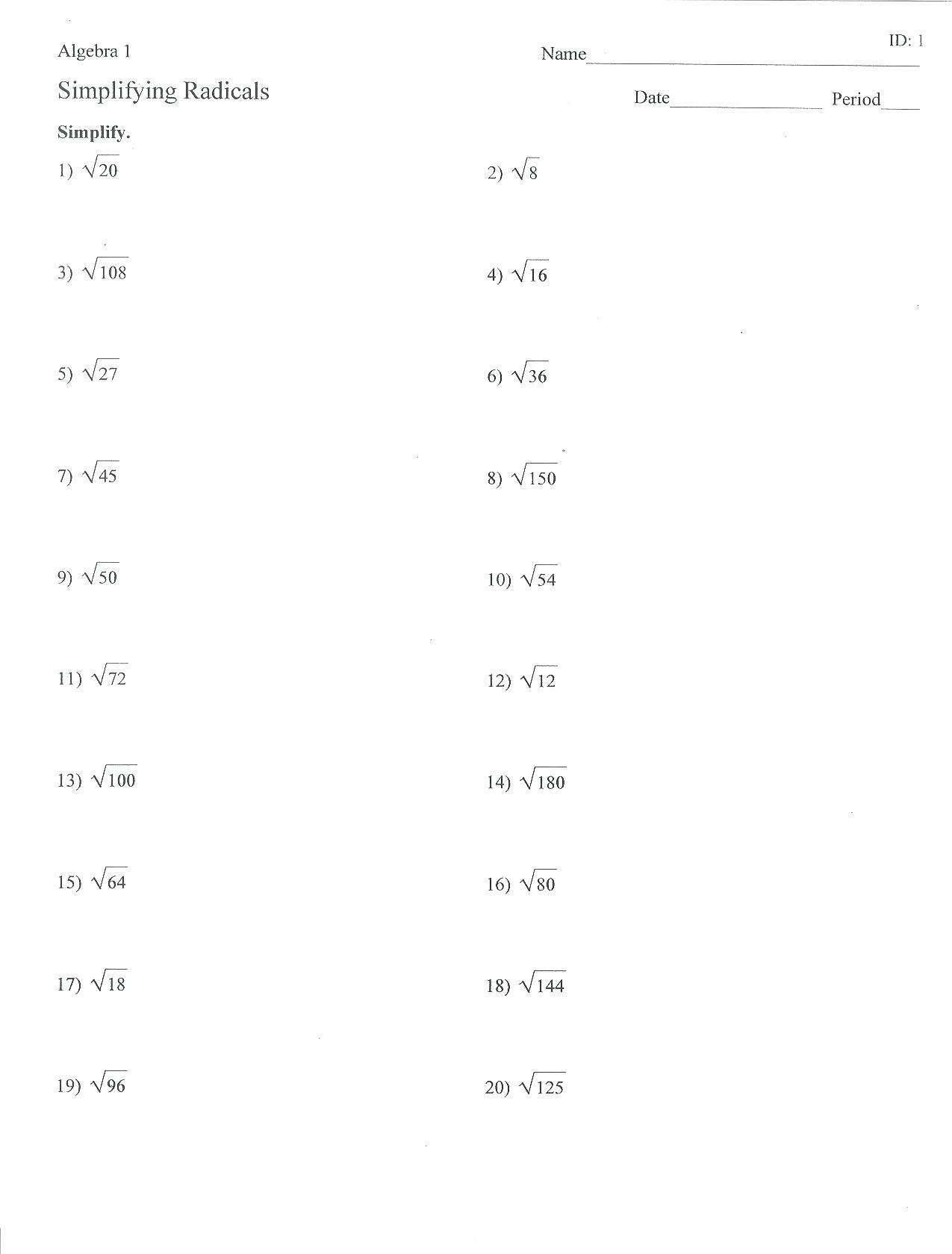 Multiplication Of Radicals Worksheet Answers Times Tables Worksheets