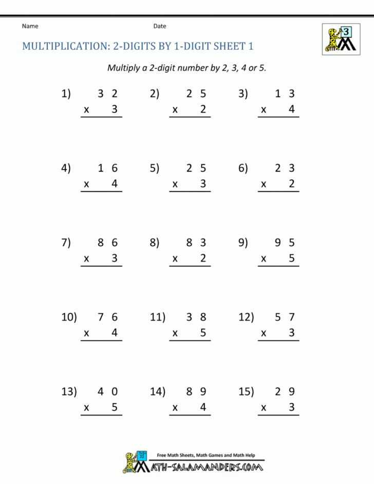 Math Worksheets Multiplication Grade 3