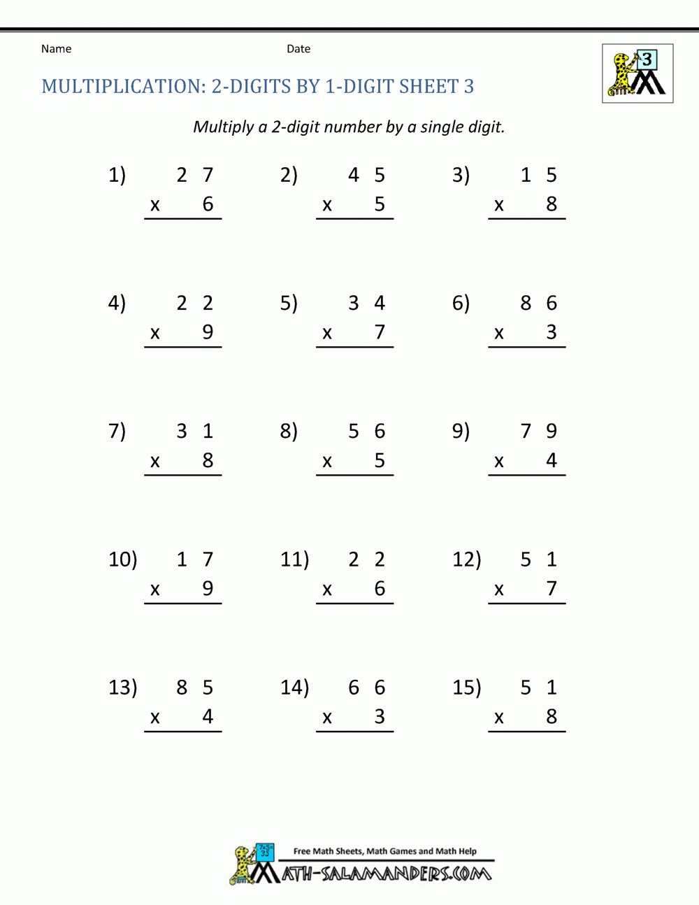 Multiplication Practice Worksheets Grade 3