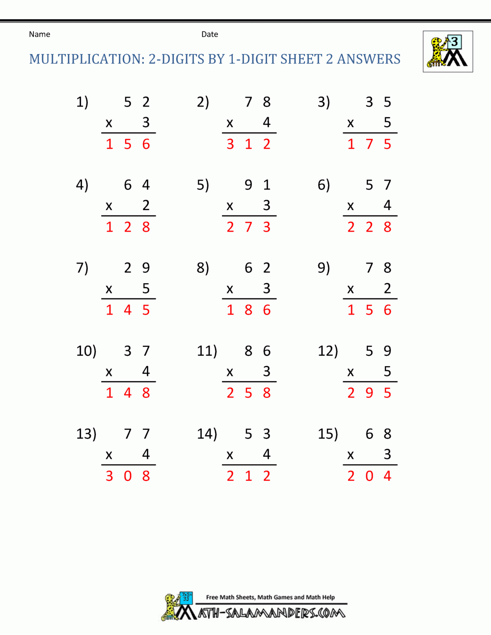 Multiplication Practice Worksheets Grade 3