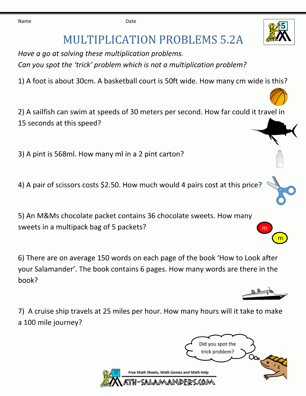 Multiplication Problems Printable 5th Grade