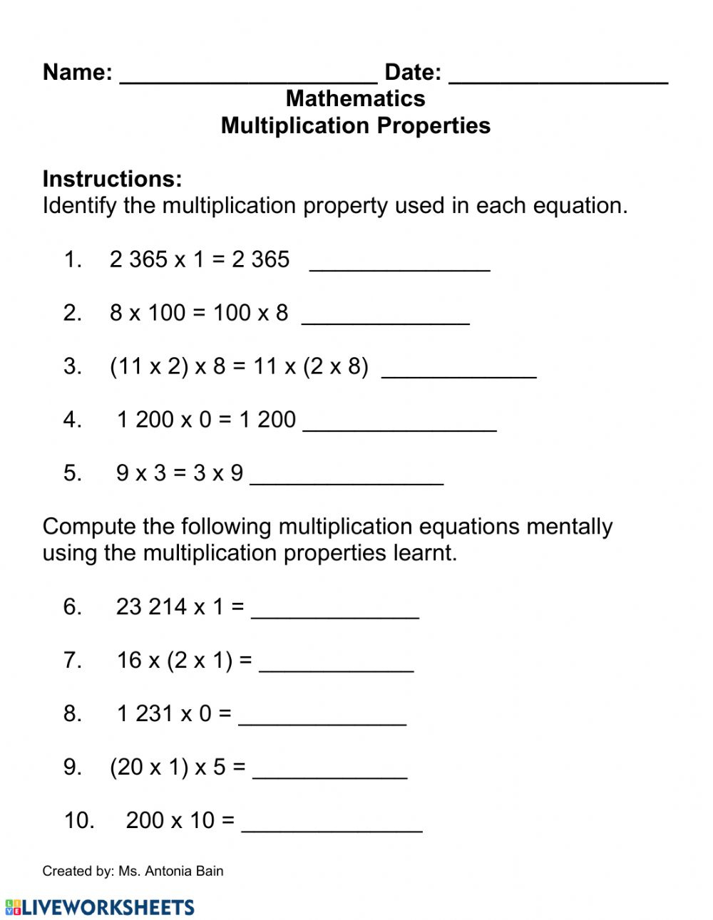 Multiplication Properties Worksheets Grade 4 Times Tables Worksheets