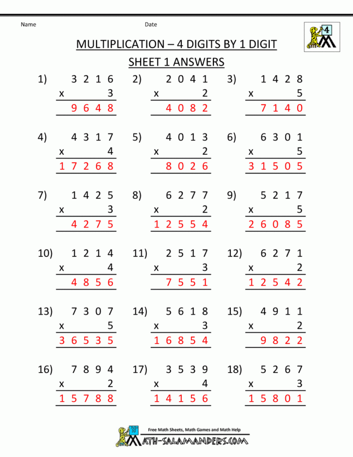 Multiplication Review Worksheets