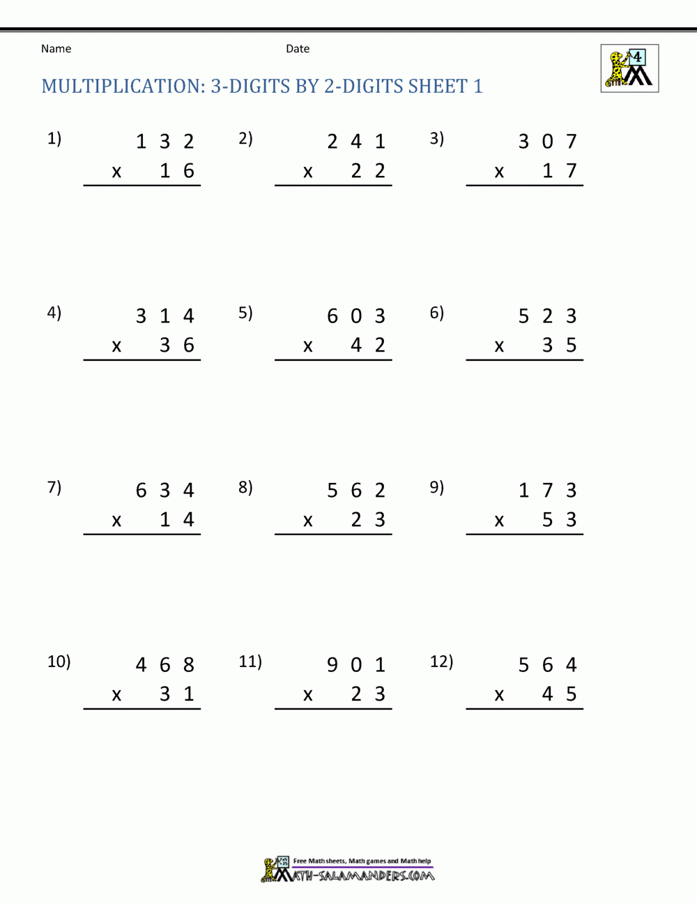 Multiplication Sheets 4th Grade